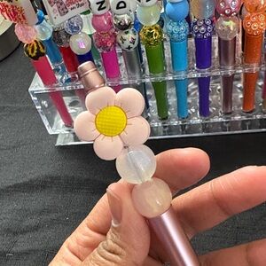 Pink Flower Pen with Beads